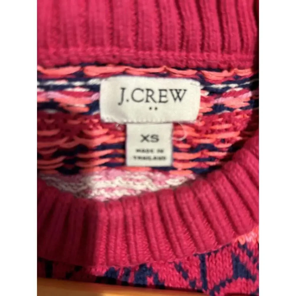 J.Crew Sweater Women's XS Pink Blue Cotton Ribbed Crew Neck Fair‎ Isle Pullover
